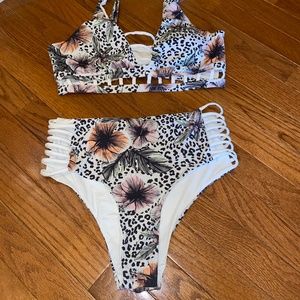 Floral Animal Print Bikini Set